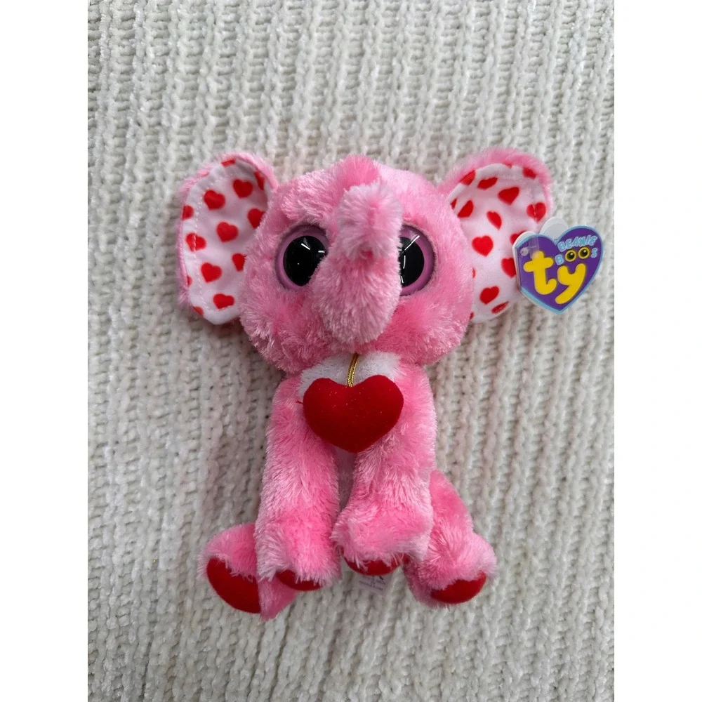 Ty Beanie Boos Tender Elephant Plush Pink Heart Ears 6 inch Stuffed Animal‎ Toy